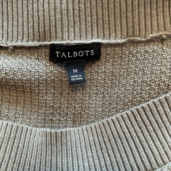 Talbots BASKET WEAVE SWEATER STRIPE Women’s SZ Medium Olive & White Knit Fall - Picture 8 of 9